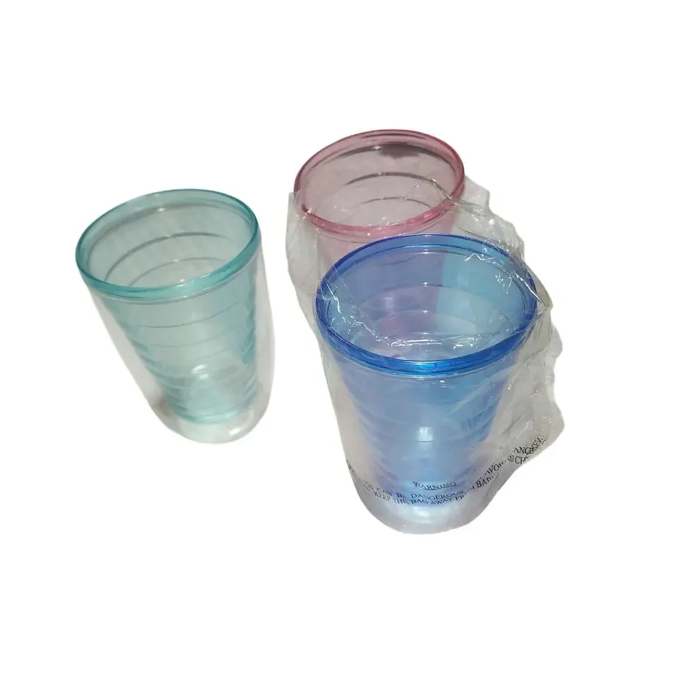 SET OF 3 COLORED PASTEL DOUBLE WALLED PLASTIC 5.5